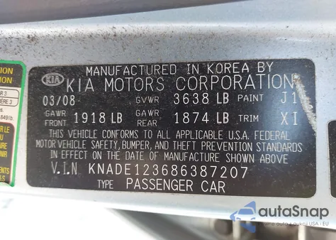 2008 Kia Rio Lx from USA, damaged, VIN KNADE123686387207